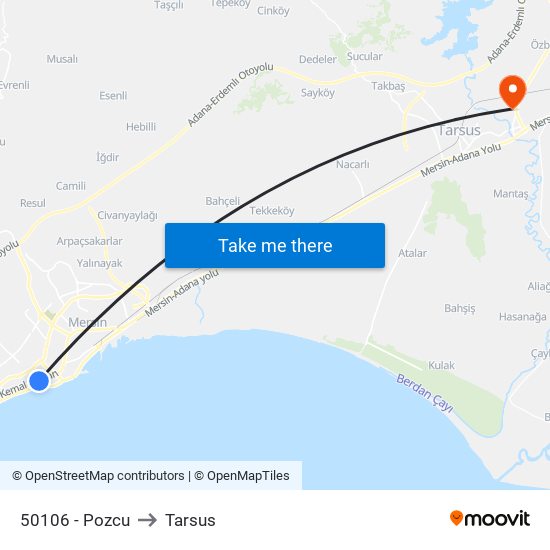 50106 - Pozcu to Tarsus map