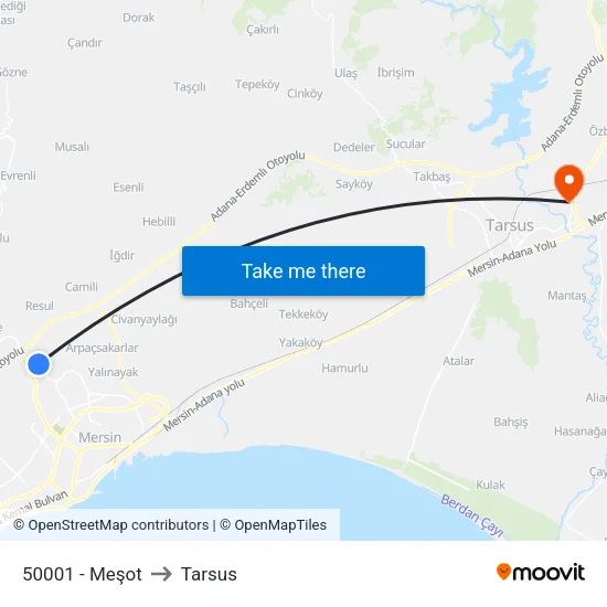 50001 - Meşot to Tarsus map