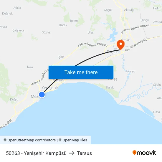 50263 - Yenişehir Kampüsü to Tarsus map