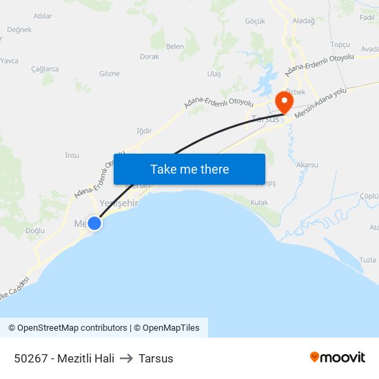 50267 - Mezitli Hali to Tarsus map