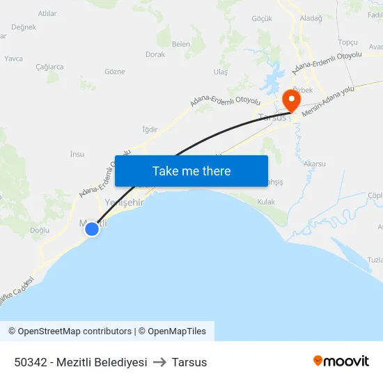 50342 - Mezitli Belediyesi to Tarsus map