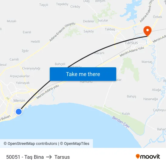 50051 - Taş Bina to Tarsus map