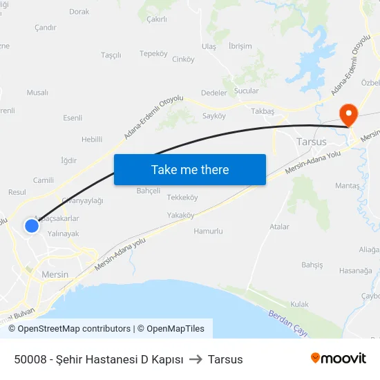 50008 - Şehir Hastanesi D Kapısı to Tarsus map
