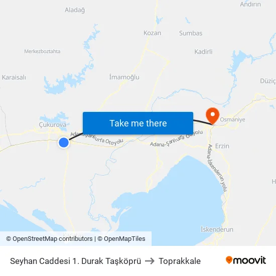 Seyhan Caddesi 1. Durak Taşköprü to Toprakkale map