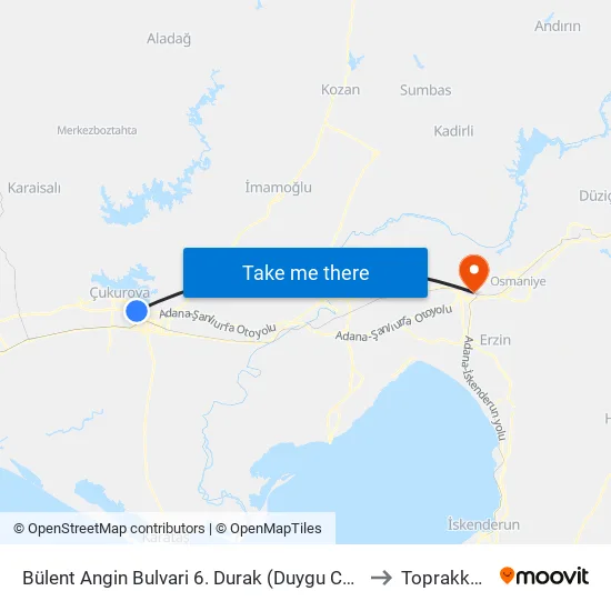 Bülent Angin Bulvari 6. Durak (Duygu Cafe) to Toprakkale map