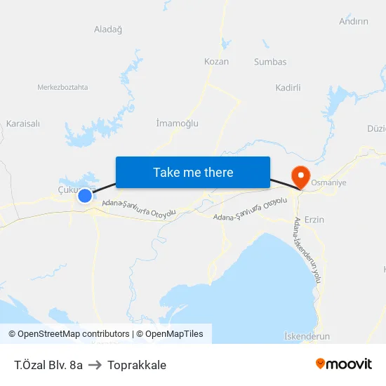 T.Özal Blv. 8a to Toprakkale map