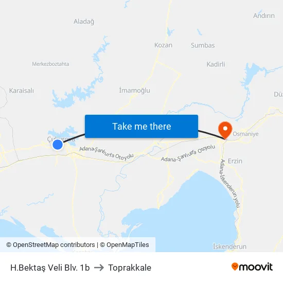 H.Bektaş Veli Blv. 1b to Toprakkale map