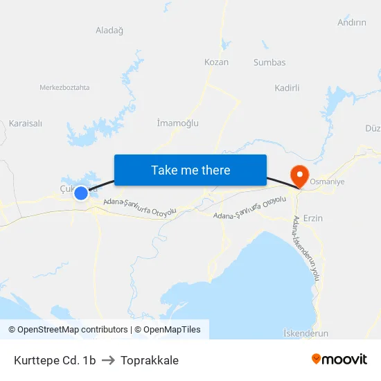 Kurttepe Cd. 1b to Toprakkale map