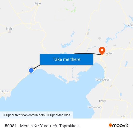 50081 - Mersin Kız Yurdu to Toprakkale map