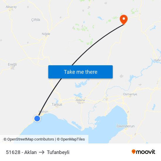51628 - Aklan to Tufanbeyli map