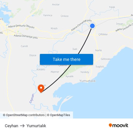 Ceyhan to Yumurtalık map
