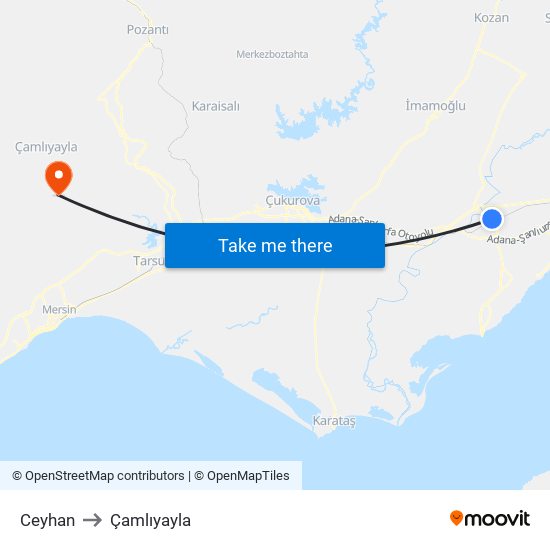 Ceyhan to Çamlıyayla map
