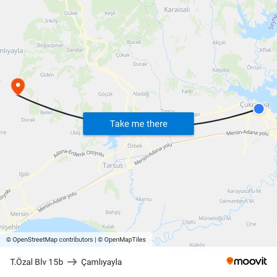 T.Özal Blv 15b to Çamlıyayla map