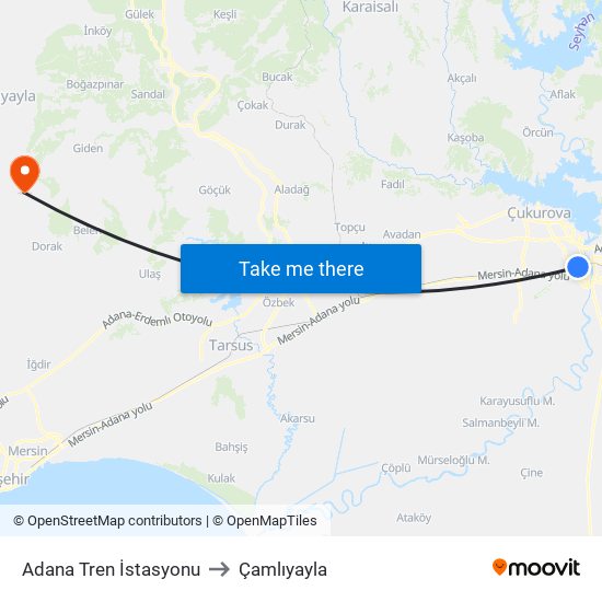 Adana Tren İstasyonu to Çamlıyayla map