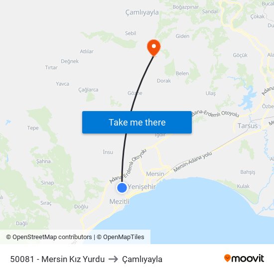 50081 - Mersin Kız Yurdu to Çamlıyayla map