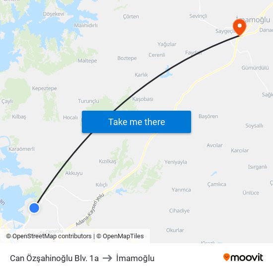 Can Özşahinoğlu Blv. 1a to İmamoğlu map