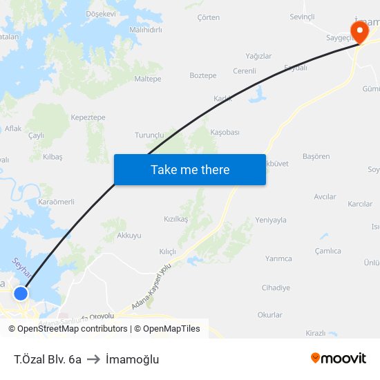 T.Özal Blv. 6a to İmamoğlu map