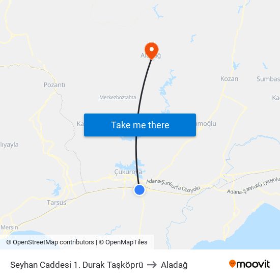 Seyhan Caddesi 1. Durak Taşköprü to Aladağ map