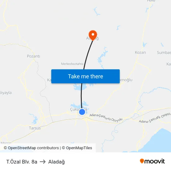 T.Özal Blv. 8a to Aladağ map