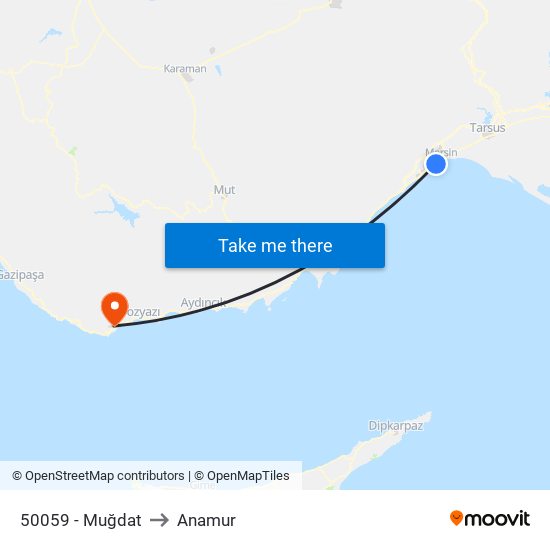 50059 - Muğdat to Anamur map