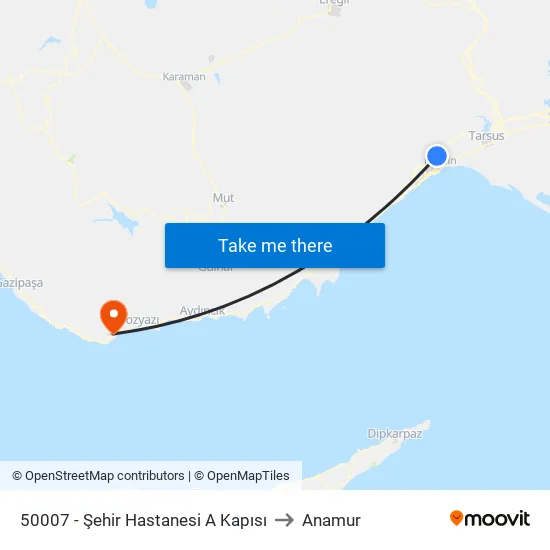 50007 - Şehir Hastanesi A Kapısı to Anamur map