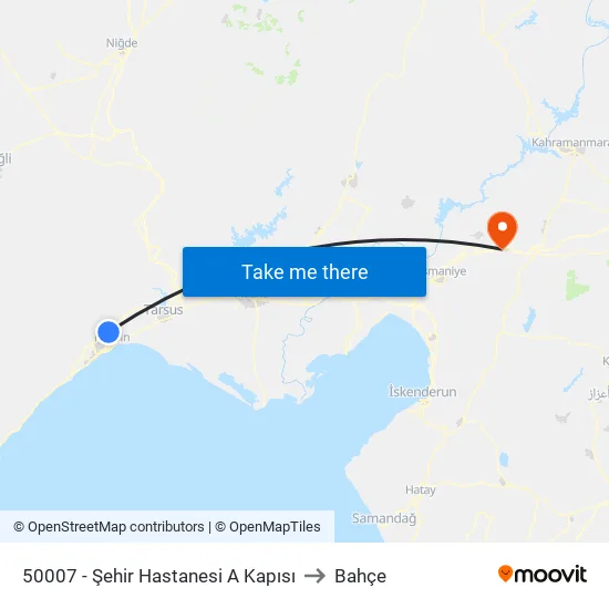 50007 - Şehir Hastanesi A Kapısı to Bahçe map