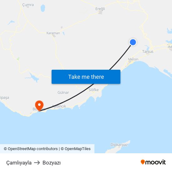 Çamlıyayla to Bozyazı map