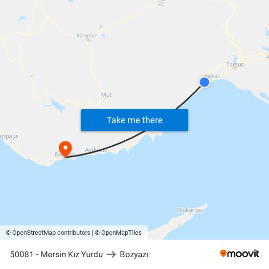 50081 - Mersin Kız Yurdu to Bozyazı map