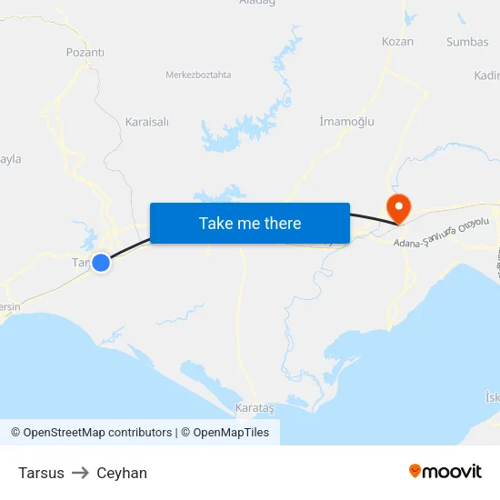 Tarsus to Ceyhan map