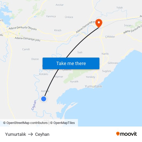 Yumurtalık to Ceyhan map