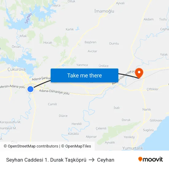Seyhan Caddesi 1. Durak Taşköprü to Ceyhan map