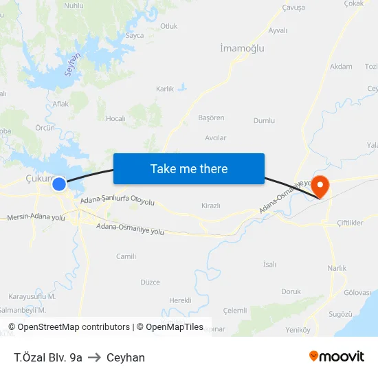 T.Özal Blv. 9a to Ceyhan map