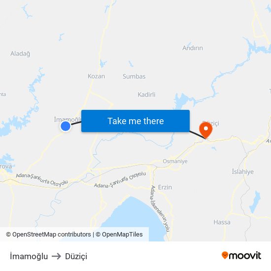 İmamoğlu to Düziçi map