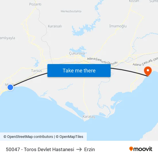 50047 - Toros Devlet Hastanesi to Erzin map