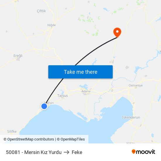 50081 - Mersin Kız Yurdu to Feke map