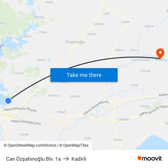 Can Özşahinoğlu Blv. 1a to Kadirli map