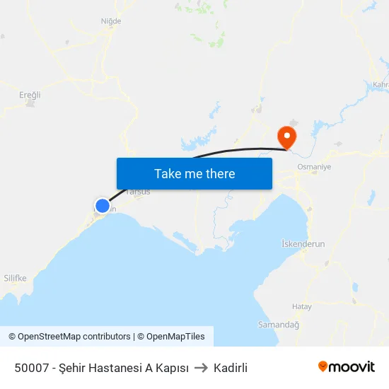 50007 - Şehir Hastanesi A Kapısı to Kadirli map