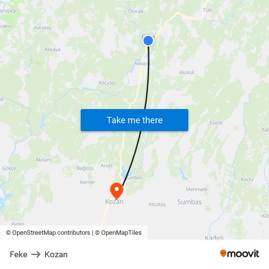 Feke to Kozan map