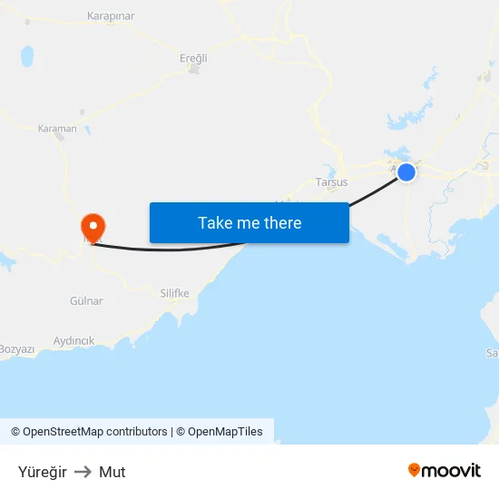 Yüreğir to Mut map