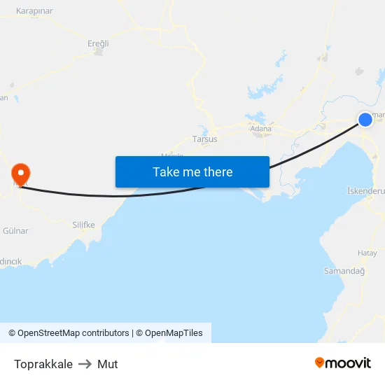 Toprakkale to Mut map