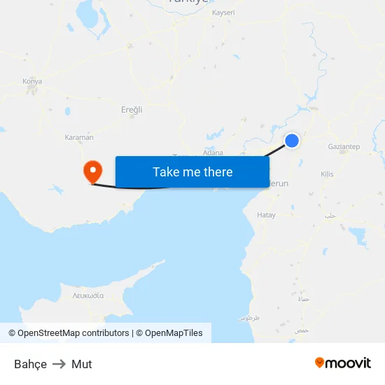 Bahçe to Mut map