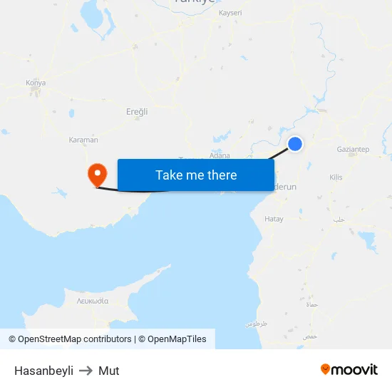 Hasanbeyli to Mut map