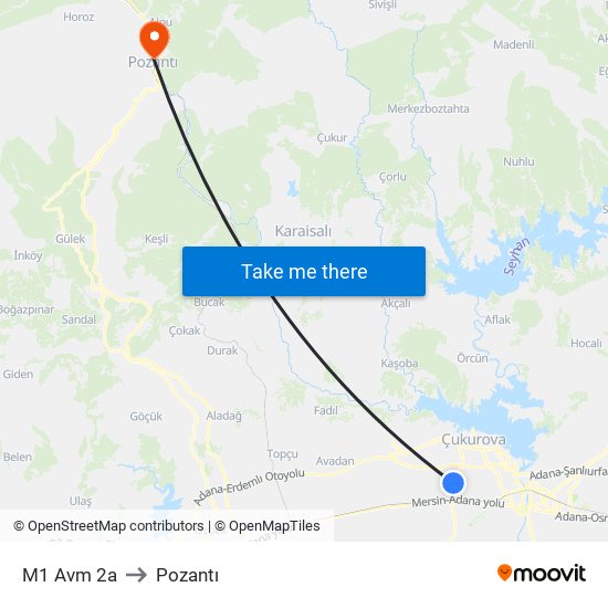 M1 Avm 2a to Pozantı map