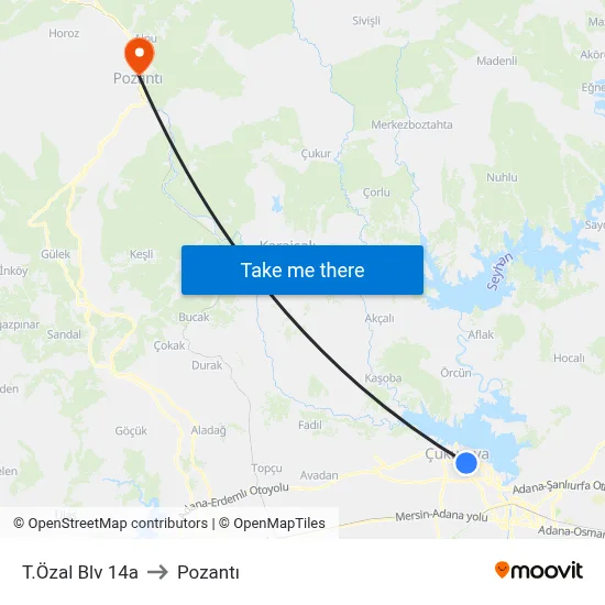 T.Özal Blv 14a to Pozantı map