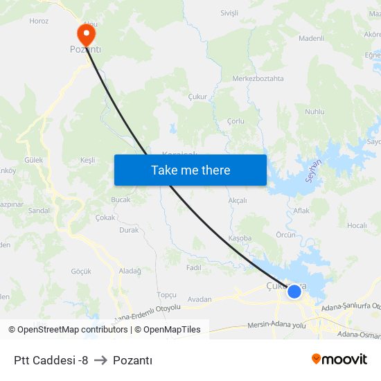 Ptt Caddesi -8 to Pozantı map