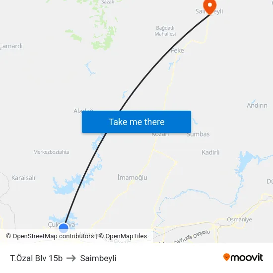 T.Özal Blv 15b to Saimbeyli map