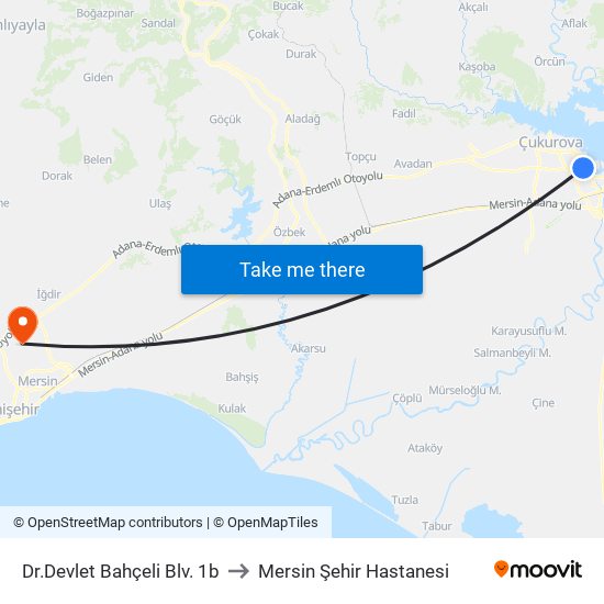 Dr.Devlet Bahçeli Blv. 1b to Mersin Şehir Hastanesi map