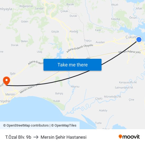 T.Özal Blv. 9b to Mersin Şehir Hastanesi map