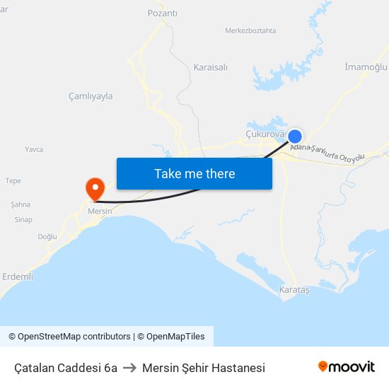 Çatalan Caddesi 6a to Mersin Şehir Hastanesi map