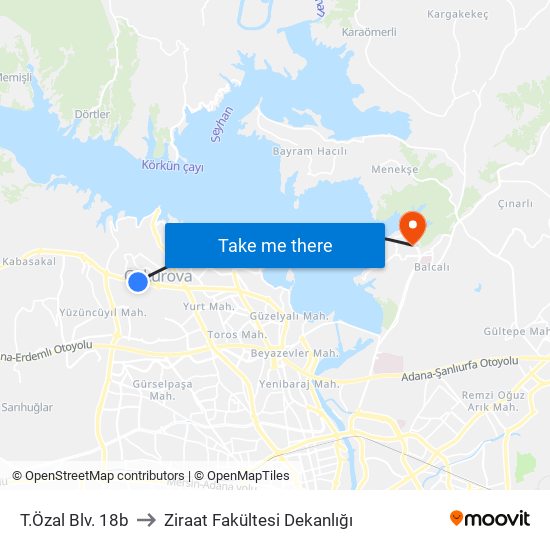 T.Özal Blv. 18b to Ziraat Fakültesi Dekanlığı map